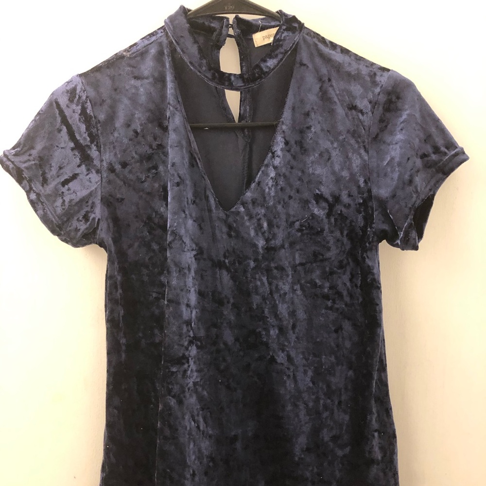 Navy blue crushed velvet cut out top